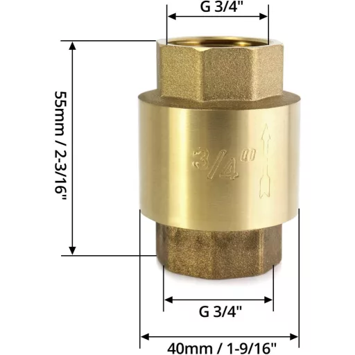 QWORK 3/4 Hüvelyk Visszacsapó Szelep Visszafolyás Gátló Sárgaréz DN20 - G3/4