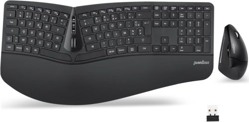 Perixx Periduo-605 Ergonomikus Vezeték Nélküli Billentyűzet és Egér Szett - Függőleges Egér Dönthető Görgővel, Állítható Csuklótámasszal, Wi