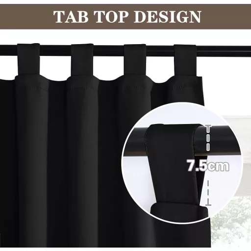 PONY DANCE Perdele opace cu bride, perdele blackout termoizolante, set 2 buc, 220x140cm, Negru