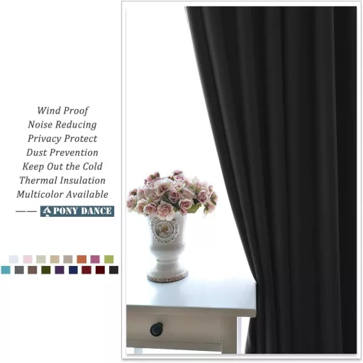 PONY DANCE Perdele opace cu bride, perdele blackout termoizolante, set 2 buc, 220x140cm, Negru