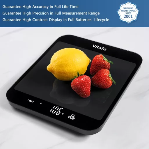 Vitafit 15 kg digitális konyhai mérleg 1g pontossággal, nagy platform, fekete