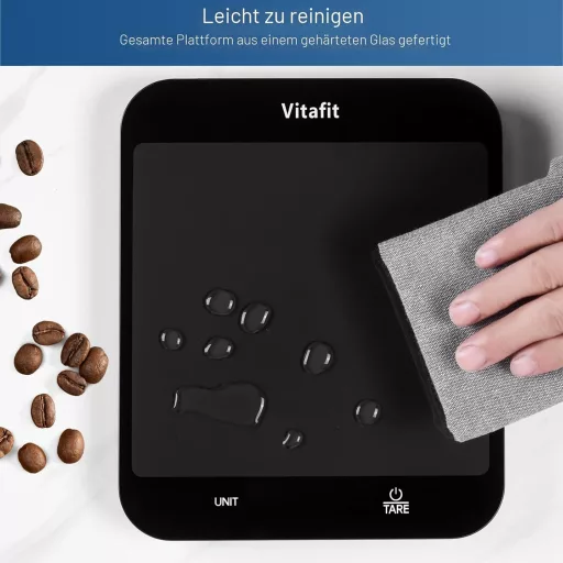Vitafit 15 kg digitális konyhai mérleg 1g pontossággal, nagy platform, fekete