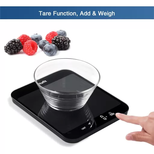 Vitafit 15 kg digitális konyhai mérleg 1g pontossággal, nagy platform, fekete