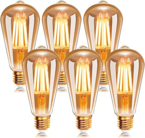 Bec LED Extrastar E27 ST64 6W 2200K Alb Cald Retro Edison Vintage, 600lm, echivalent cu un bec de 50W, pachet de 6 bucăți