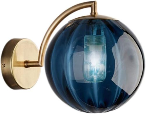 LFSem Lampă de Perete Glob Albastru 15 cm Diametru - Aplică de Perete Glob Stil Retro cu Suport din Cupru, Compatibilă LED, 240V, Putere 60W