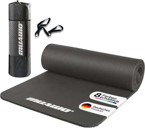 Saltea fitness premium Muawo - Extra groasă (1,5 cm) și lungă (190 cm) Covoraș de yoga și gimnastică antiderapant, Bleumarin, din spumă NBR, prietenos cu pielea,