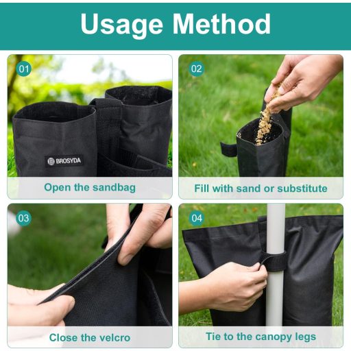 Set de 4 saci de nisip BROSYDA pentru fixarea cortului, greutate 25 kg per sac, negru