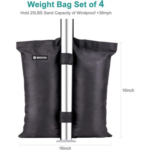 BROSYDA 4 darabos homokzsák szett sátor rögzítéshez, 25 kg-os súlyozott lábzsák, fekete