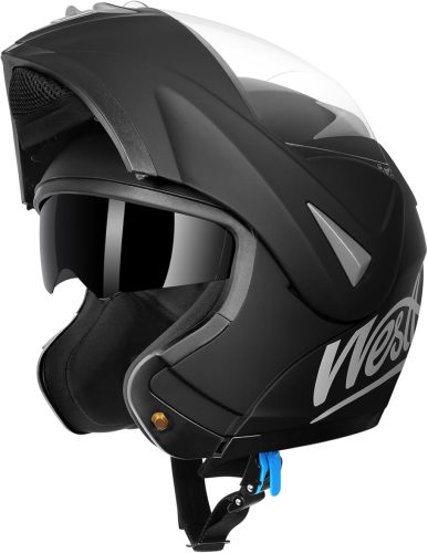 Cască moto rabatabilă Westt, cu certificare ECE-R 22.06 - Mărime M, cască integrală de motocicletă cu ochelari de soare și protecție pentru bărbie, gri mat.