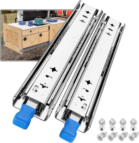 Set șină sertar SHUHANG - Glisiere sertar cu rulmenți cu bile pentru sarcini grele, 400mm, cu sistem de blocare, capacitate de încărcare 120kg, montare laterală.