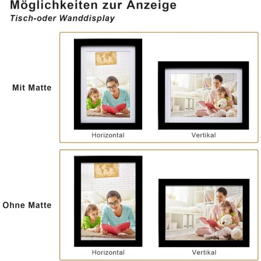 Egofine fekete képkeret szett 13x18 cm, 4 db üvegezett fa fotókeret, 10x15 cm-es képekhez