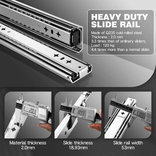 Ghidaje cu bile SHUHANG pentru sertare, capacitate 120 kg - Sistem industrial cu extracție completă 300-1000 mm - Montare laterală, 1 pereche