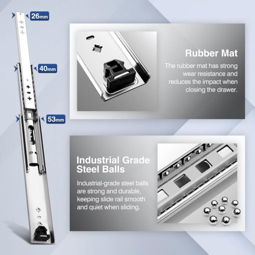 Ghidaje cu bile SHUHANG pentru sertare, capacitate 120 kg - Sistem industrial cu extracție completă 300-1000 mm - Montare laterală, 1 pereche
