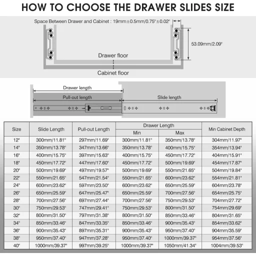 SHUHANG Guľôčkové výsuvy do zásuviek s nosnosťou 120 kg - plnovýsuvný priemyselný systém koľajníc 300-1000 mm - bočná montáž zásuvkového kovania 1 pár