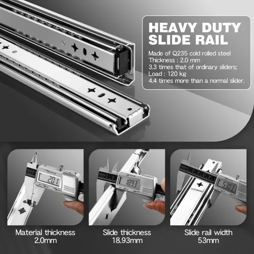 SHUHANG Guľôčkové výsuvy do zásuviek s nosnosťou 120 kg - plnovýsuvný priemyselný systém koľajníc 300-1000 mm - bočná montáž zásuvkového kovania 1 pár