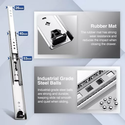 SHUHANG Golyós Fiókcsúszó 120 kg Teherbírással - Teljes Kihúzású Ipari Sínrendszer 300-1000 mm - Oldalsó Rögzítésű Fiókvasalás 1 Pár
