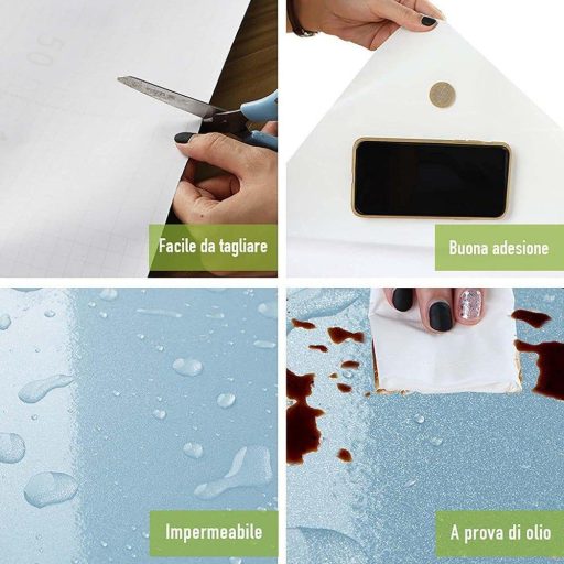 Awnic Debela Plava Sjajna Samoljepljiva Folija za Namještaj 300x40cm Vodootporna za Kuhinju