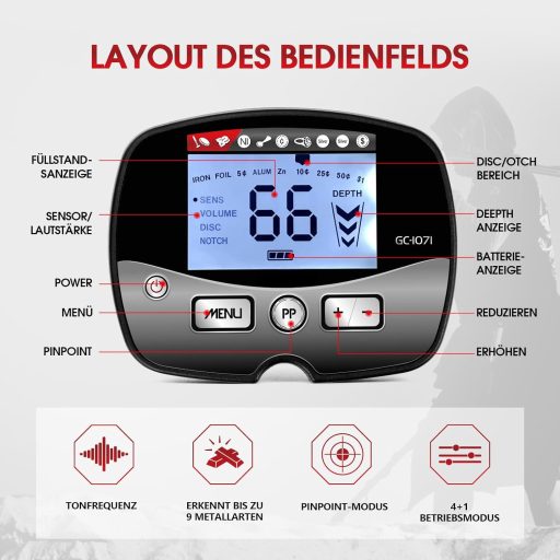 HOOMYA 30cm Professzionális Fémkereső Vízálló Tekerccsel és Pontosítási Funkcióval