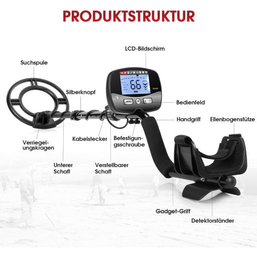 HOOMYA 30cm Professzionális Fémkereső Vízálló Tekerccsel és Pontosítási Funkcióval