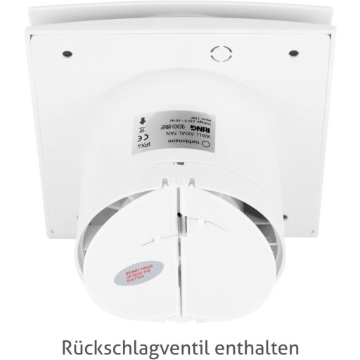 Turbionaire RING 100 SW fürdőszobai ventilátor 100mm fehér visszacsapó szeleppel