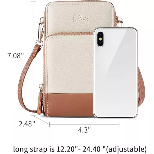CLUCI női bőr válltáska telefontartó kártyatartóval bézs-barna L
