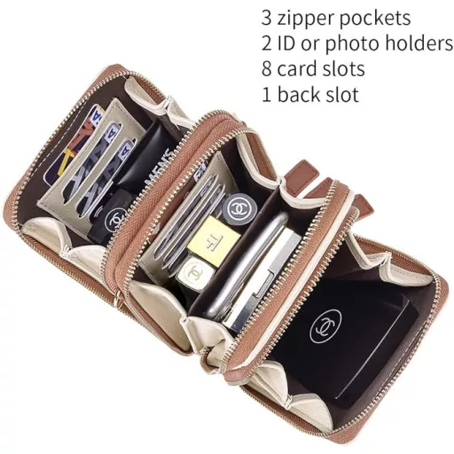 CLUCI női bőr válltáska telefontartó kártyatartóval bézs-barna L