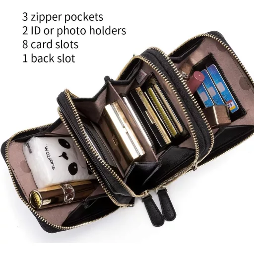 CLUCI Női Kis Válltáska Mobiltelefonhoz - Bőr Crossbody Táska Kártyatartóval, Fekete, Kompakt Méretű Telefontok Pénztárcával