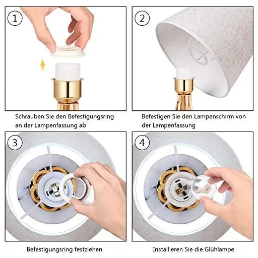 Set de 2 Lămpi de Noptieră LIANTRAL, Culoare Aur Roz - Lămpi de Masă Moderne cu Bază de Marmură și Abajur Bej din In, pentru Dormitor, Living