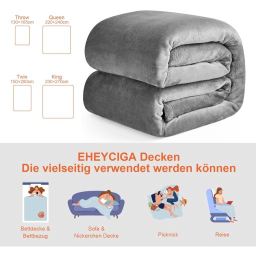 EHEYCIGA Plaid Fleece 150x200 cm Gri, Moale și Călduroasă, pentru Canapea