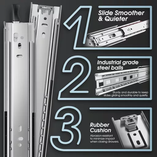 Set șine sertar SHUHANG 800mm - Glisiere sertar cu rulmenți cu bile, extensie completă și blocare, capacitate 68kg, montare laterală, 1 pereche