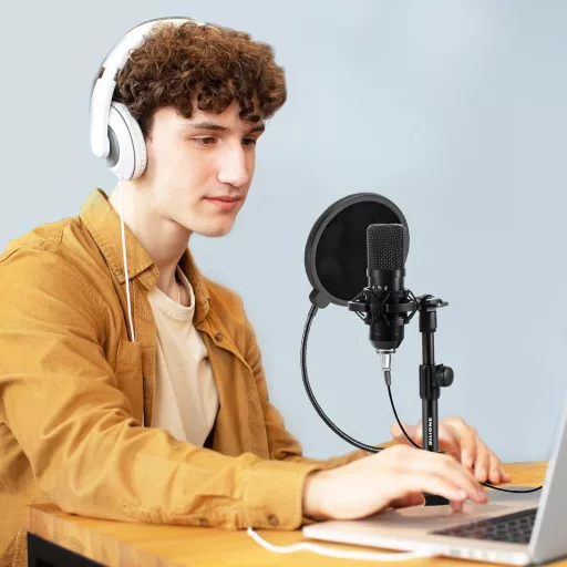 BILIONE Asztali Mikrofon Állvány Állítható Pop Filter Shock Mount Adapterrel