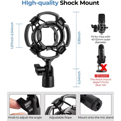BILIONE Asztali Mikrofon Állvány Állítható Pop Filter Shock Mount Adapterrel