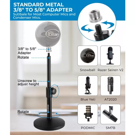 Stativ microfon de birou BILIONE ajustabil cu filtru pop și adaptor shock mount.