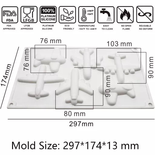 OCPO KITCHEN Formă de silicon pentru copt, avion, 3D, pentru tort, mousse, prăjituri, ciocolată, antiaderentă, fără BPA