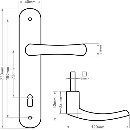 ADGO Set kvaka za vrata crna - Aluminijska unutarnja kvaka s ključanicom - Duga ploča 72 mm - Set kvaka 2 komada