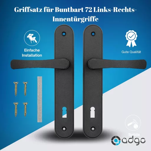 ADGO Ajtókilincs Szett Fekete - Alumínium Beltéri Ajtókilincs Kulcslyukkal - 72mm Hosszú Lemez - 2 Darabos Kilincs Készlet