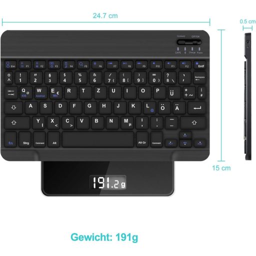 D DINGRICH Bežična osvijetljena tipkovnica za iPad 10/Air 5/Pro 11 12.9 Galaxy Tab A8 S7 FE S6 Lite QWERTZ crna