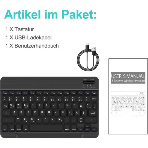 D DINGRICH Bežična osvijetljena tipkovnica za iPad 10/Air 5/Pro 11 12.9 Galaxy Tab A8 S7 FE S6 Lite QWERTZ crna