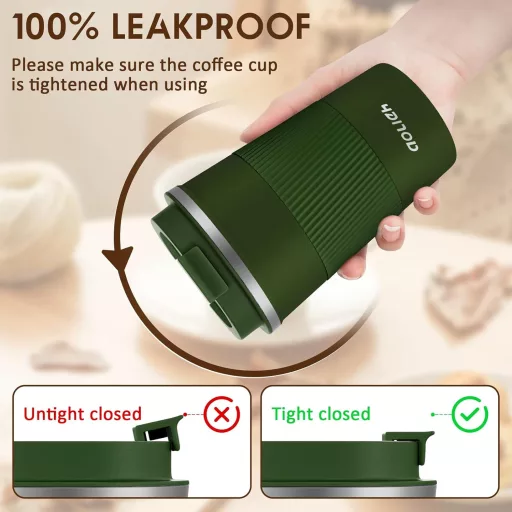 Aolieh Termo Putna Šalica 380ml Zelena - Nehrđajući Čelik, Poklopac na Stiskanje