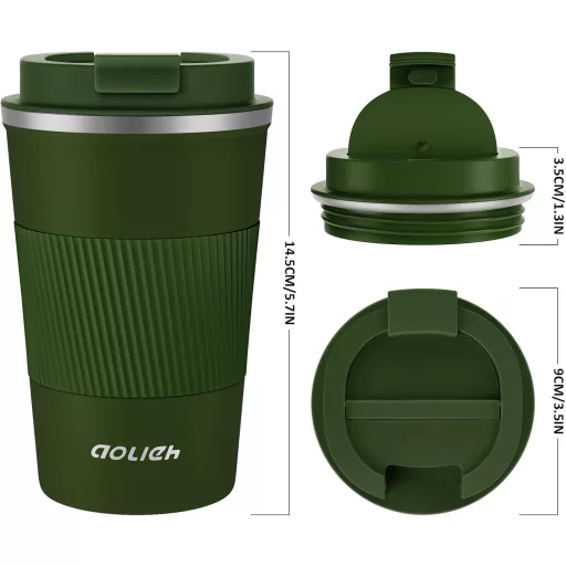 Aolieh Termo Putna Šalica 380ml Zelena - Nehrđajući Čelik, Poklopac na Stiskanje