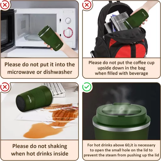 Aolieh Termo Putna Šalica 380ml Zelena - Nehrđajući Čelik, Poklopac na Stiskanje