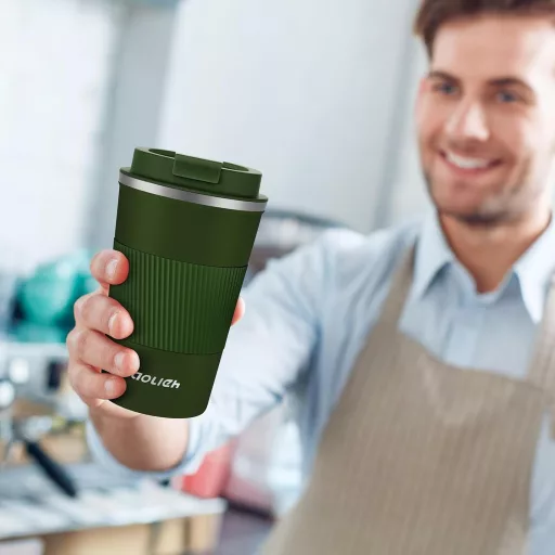 Aolieh Termo Putna Šalica 380ml Zelena - Nehrđajući Čelik, Poklopac na Stiskanje