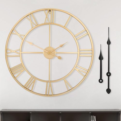 HAITANG Vintage Fém Falióra - 60 cm, Fekete, Római Számokkal, Csendes Működés, Nappali, Hálószoba, Konyha Dekoráció