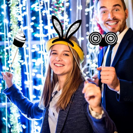 Zonon 24 darabos Party Photo Booth kellékek szett - sapka, pohár, nyakkendő, korona ezüst