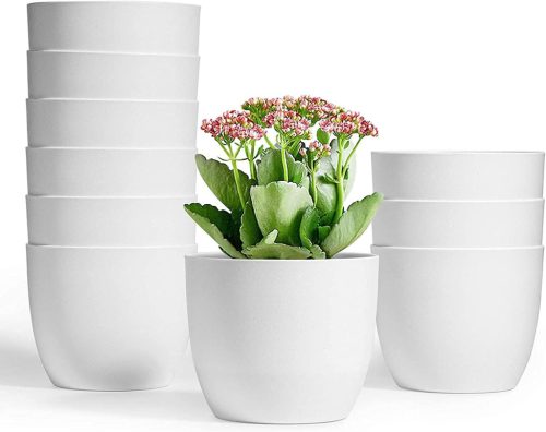 Set de 10 ghivece cu autoirigare T4U de 12 cm - Plastic alb pentru orhidee, busuioc și ierburi aromatice, pentru interior și exterior