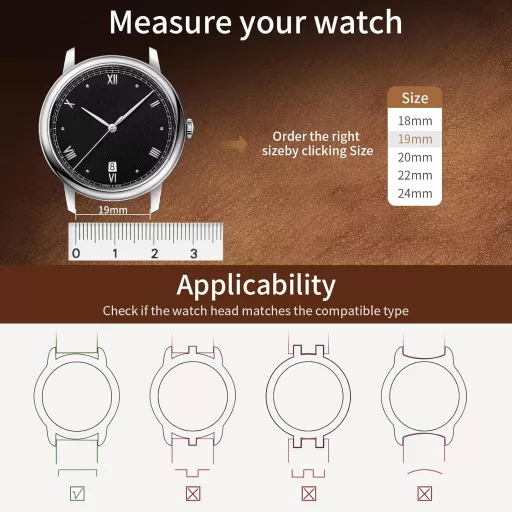 Brățară de ceas Fullmosa, din piele, 18-24mm - Curea de schimb în stil vintage pentru ceasuri Huawei, Samsung, Amazfit, Garmin, Fossil
