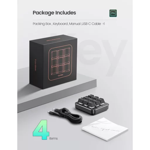 VAYDEER Makro Klávesnica - Programovateľná Mini Mechanická Herná Klávesnica s 9 Vlastnými Tlačidlami, 6 Funkčnými Vrstvami, Kompatibilná s Windows a MacOS