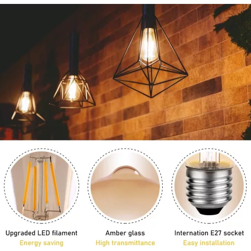 Blewandy E27 Vintage Edison LED izzó 6W meleg fehér 2700K retro 3db