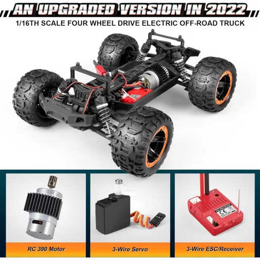 HAIBOXING 1:16 Monster Truck cu telecomandă - 36 km/h Mașină RC Waterproof Off-Road, Jucărie pentru Copii și Adulți, Control 2.4 GHz, Rază de Acțiune 85 metri