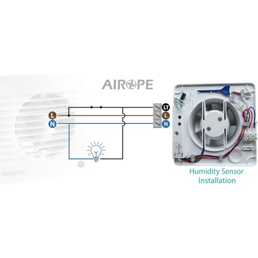 Airope 100 mm Páraérzékelős Ventilátor Visszacsapó Szeleppel, Szúnyoghálóval, 7W, Csendes Fürdőszoba Konyha Wc Szellőztetéshez